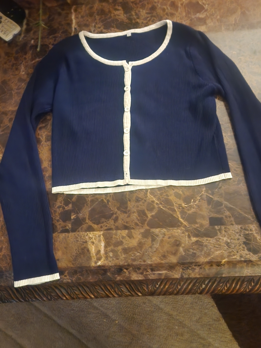 Source Unknown Navy Blue Cardigan with White Trim